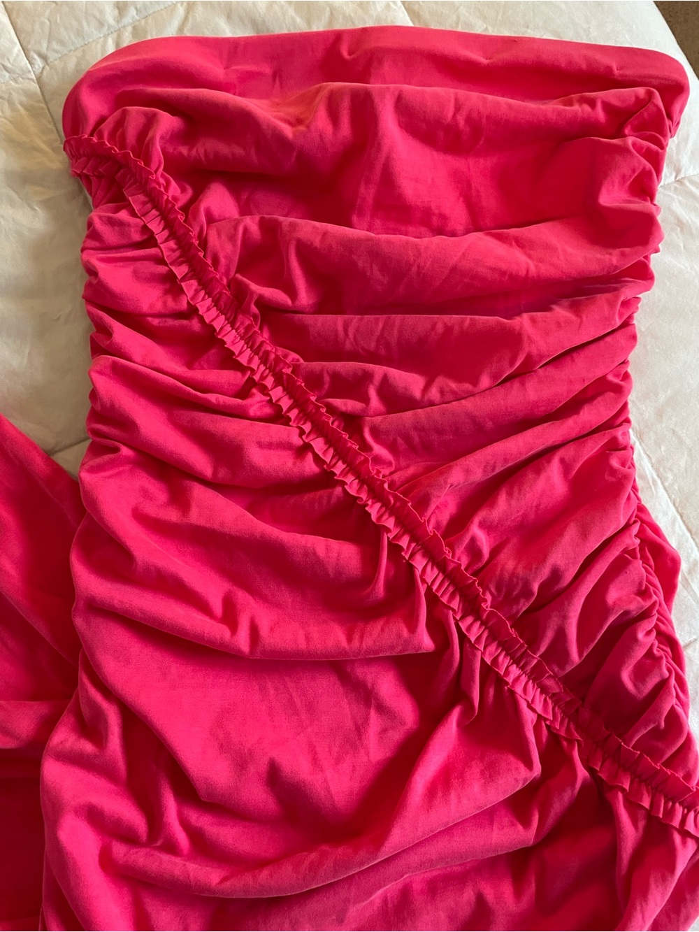 Anthropologie Ruched Satin Maxi Dress in Hot Pink